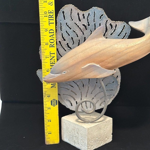 Coastal Décor "Wooden Dolphin w/Metal accents on Stone base" Mixed Media - Picture 9 of 11
